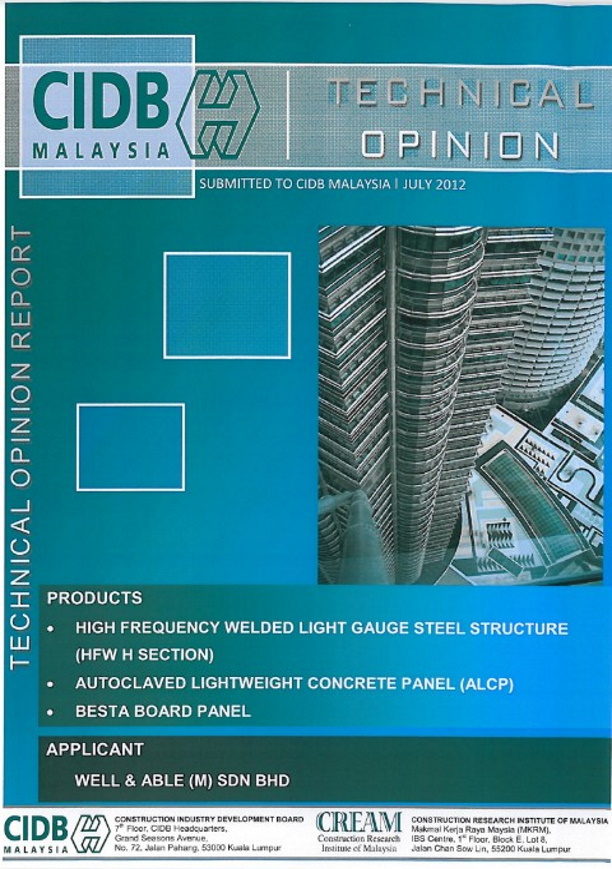 High Frequency Welded Light Gauge Steel Structure (HFW H Section) / Autoclaved Lightweight Concrete Panel (ALCP) / Besta Board Panel by Well and Able (M) Sdn. Bhd.